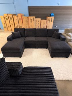 🛋️ New Black Couch U-Shaped Corduroy Sectional Sofa