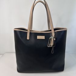COACH Metro Black & Tan Saffiano Leather Large Tote Bag #F24341