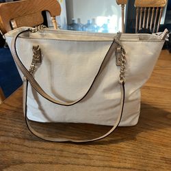 Micheal Kors White Glossy Vinyl Leather MK Design Large Size Handbag 13” L