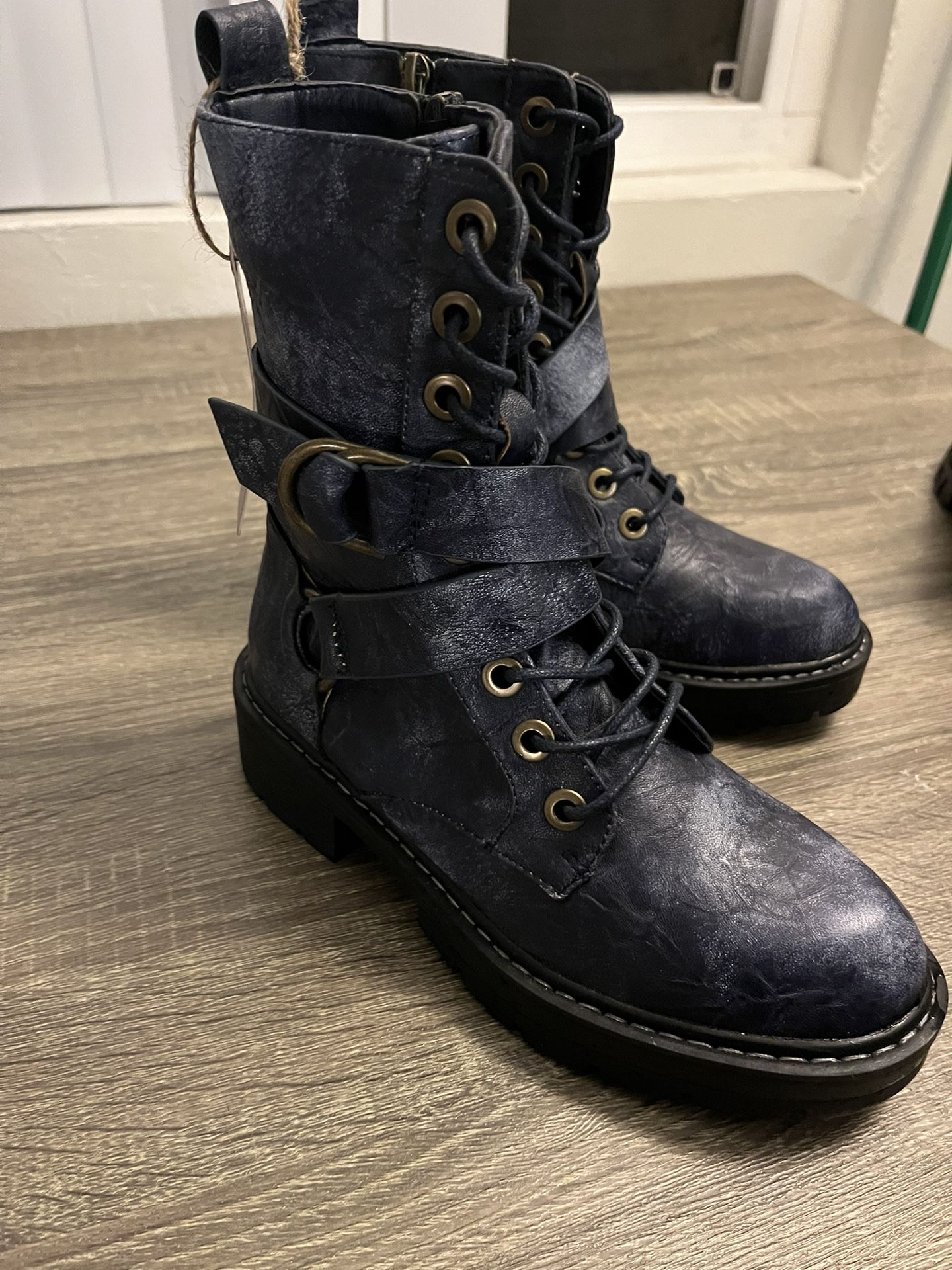 Seven7 Women's Studded Buckle Strap Combat Boots