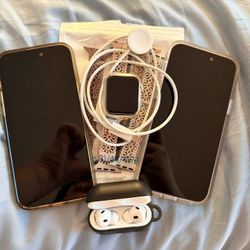 **GREAT HOLIDAY DEAL** (2) iPhone 15 Plus, Apple Watch Series 8 45mm, & AirPods Pro 2 **LIKE NEW**