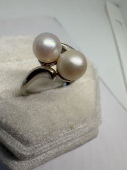 Vintage 10K White Gold Double Pearl Ring Size 6.5 | 3.6g Elegant Classic