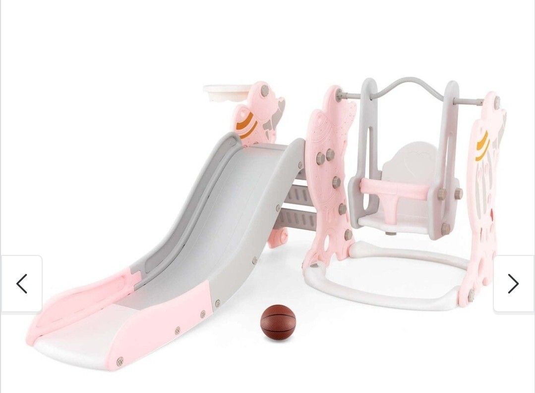 Kids Slide Swing Combo Playset — Brand New, Indoor/Outdoor, Pink