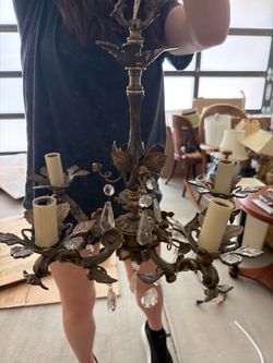 Antique 1930s solid brass Five arm/light chandelier