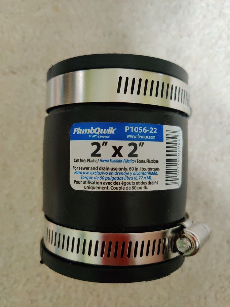 FAST SALE! Fernco PlumbQuik 2" x 2" Flexible Rubber Coupling (Drain/Sewer)