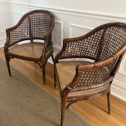 Vintage Hollywood Regency Cane-Backed Bamboo arm chairs