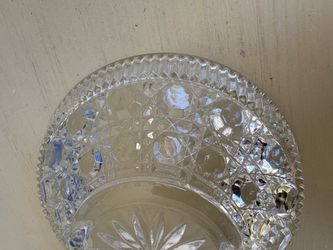 vintage clear pressed glass bowl, specifically identified as the "Windsor" or "Button and Cane" pattern, often produced by the Indiana Glass Company o
