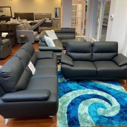 *Unreal Pricing!!!*---Mature Valencia Black Leather Sofa/Loveseat Sets---Delivery/$10 Down Financing🤭