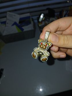 Small Gold Plated Iced Out Bear Pendant 