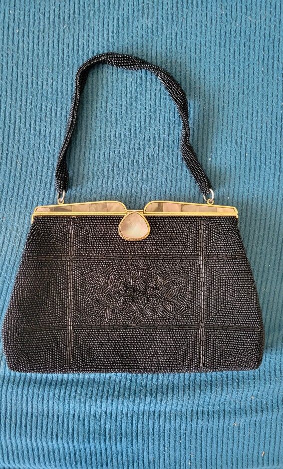 Vintage Black Beaded Handbag 