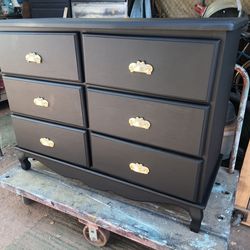 Vintage small black 6 drawer wood dresser
