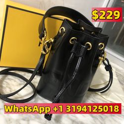 Fendi black drawstring bucket crossbody bag