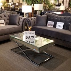 Brand New Gray/Blue/Black Velvet Modern Sofa + Loveseat 2PCs Set