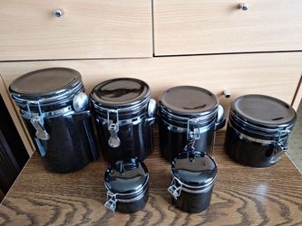 Black Ceramic airtight Containers by Oggi set of 6