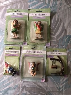 Darice Mini Accents, Lot Of 5 - Hula Fairy, Mini Fairy, Gnome & More - NEW