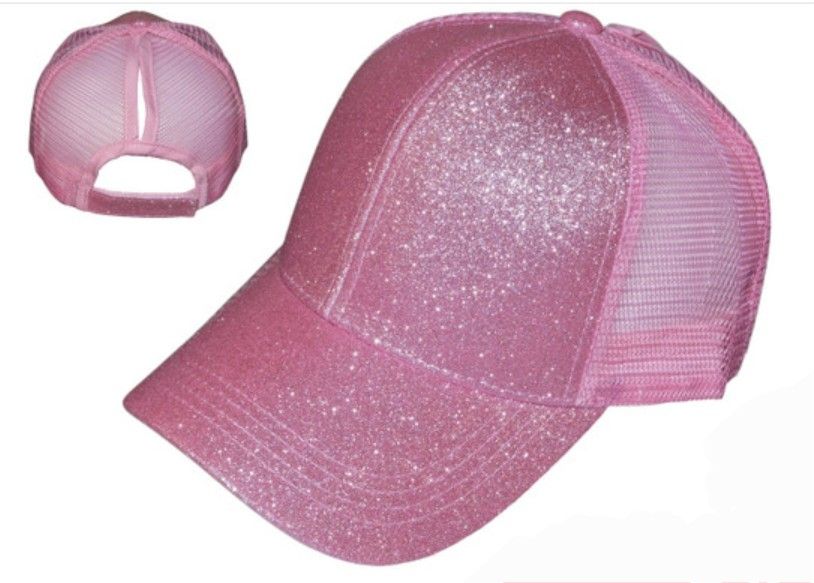 Pink Women's Glitter Ponytail Trucker Hat