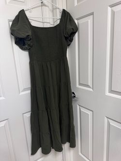 Olive Green Smocked Tiered Midi Dress