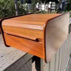 Vintage Teak Tambour 6 Divider Desktop Storage 