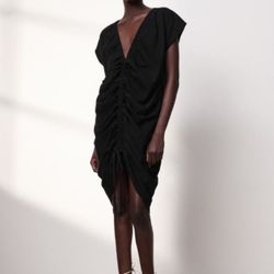 Zara Women Black Gathered Tunic Mini Dress 