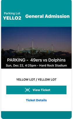 Miami Dolphins Vs 49ers Parking Pass