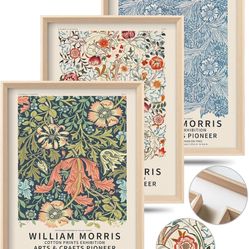 Framed Wall Art, William Morris Wood Canvas Wall Art,16x12in Cotton set of 3
