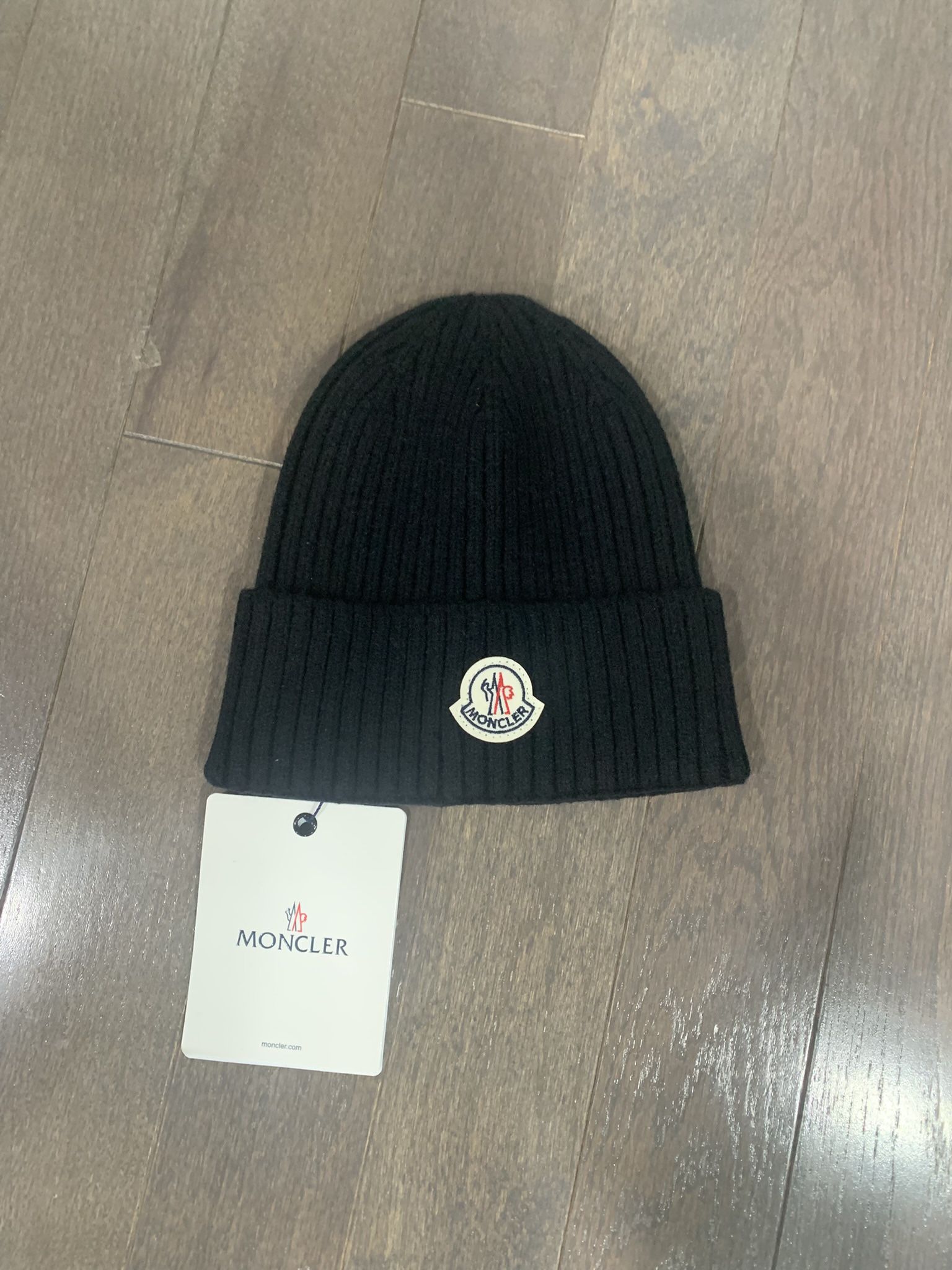 Black Moncler Ribbed Beanie
