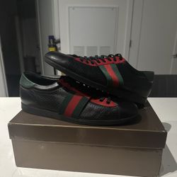 Gucci Ace Black Leather Shoes Size 12M OG BOX 