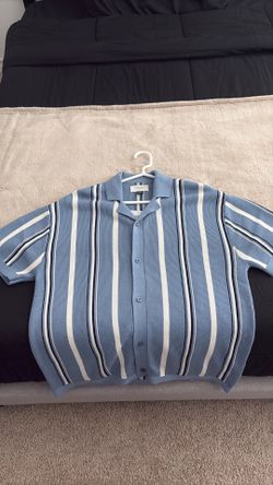 American Rag Blue Striped Knit Button-Up Shirt – Size Large