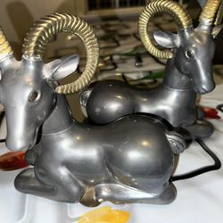 Mid Century Ram Bookends Brass And Pewter