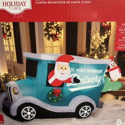 Santa's Delivery Truck Airblown Inflatables Christmas Decor 8ft Wide Light Up