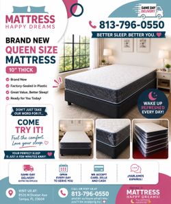 Queen Size Mattress 10” Inches Thick ✨New From Factory Excellent Comfort Also Available: Twin, Full And King Same Day Delivery 🚚