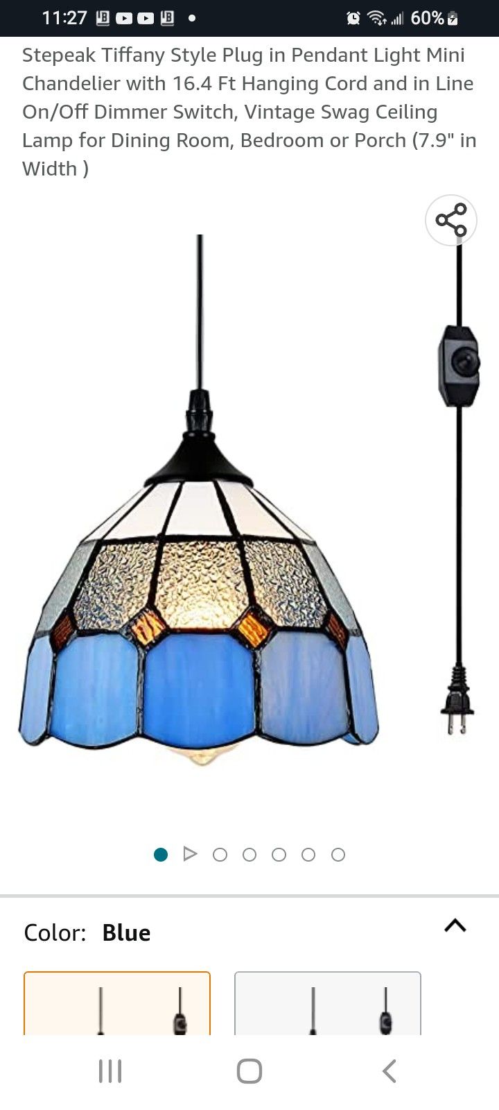 Stephan Tiffany Style Plug In Pendant Light