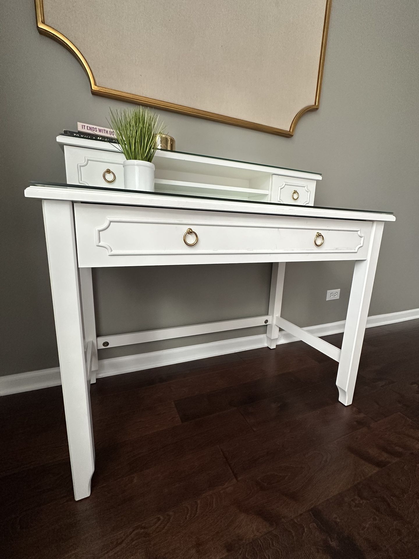 Pottery Barn 42” Writing Desk With Glass Top