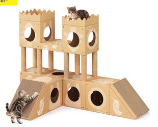 Three and one cardboard cat tree