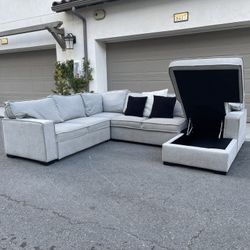 Huge Grey Sectional Couch With Pull Out Bed In Excellent Condition - FREE DELIVERY 🚛