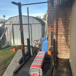 Squat Rack, With Weights And 2 Benches