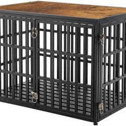 Heavy Duty Dog Crate Furniture for Medium and Large Dogs, Dog Kennel Indoor Dog Cage end Table, Wooden Metal Pet House with Adjustable Feet