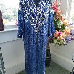 Blue Sequins Dress Vintage 