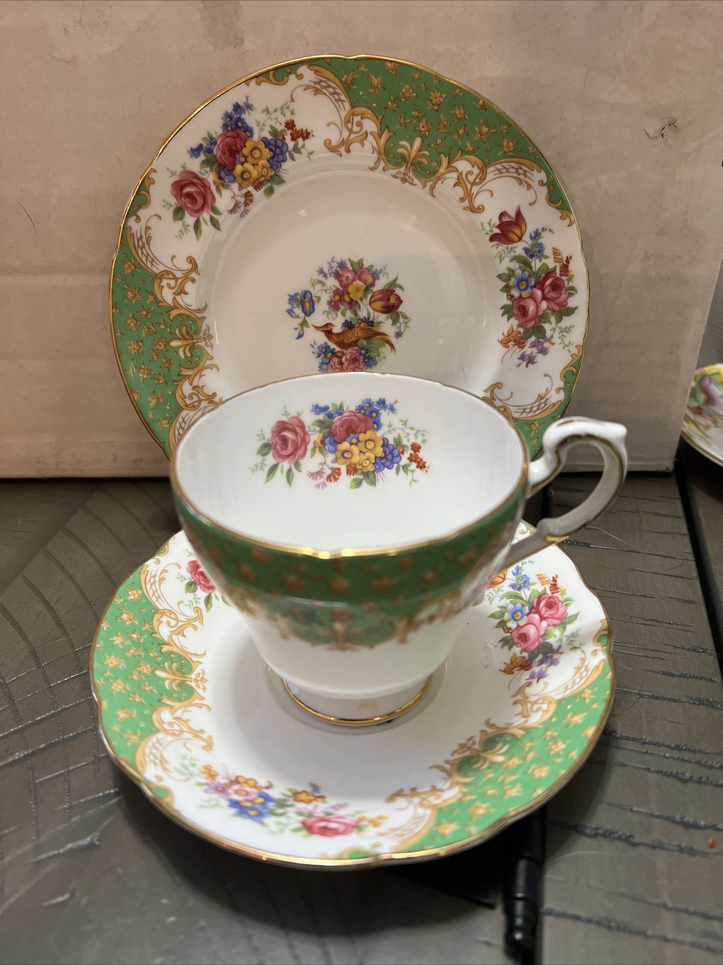 Vintage Paragon Rockingham Fine Bone China Green Tea Coffe Cup, Saucer and Plate Set
