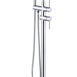 Freestanding Tub Filler Faucet, Floor Mount Chrome Bathtub Faucet with Single Handheld Shower for Bathroom, Brass Shower Tub Faucet Set Complete, Bath