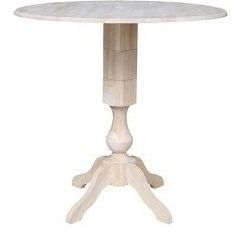 International concepts round drop leaf dining table 42". Extendable height solid wood unfinished