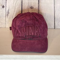 Pink- Victoria’s Secret  velvet, maroon colored hat, sports cap