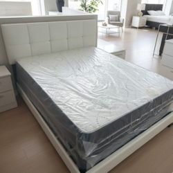 New Queen Size Bed Frame White Platform Bed With Mattress Included 