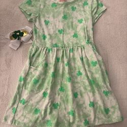 Girls Cat & Jack St. Patrick’s Day Dress (S) and Bow