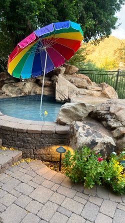 DuPont Teflon9’ Rainbow Beach & Grass Umbrella with Anchor, Carry Bag, and Storage Hook