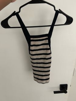 Forever 21 Cropped Striped Ribbed Tank Top - Black & Cream