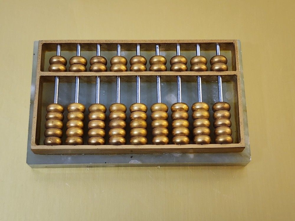 Vintage Mini Brass Abacus on Green Calcite Base Office Desk Decor Paperweight