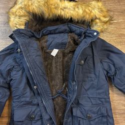 Szory Womens Winter Fall Jacket Coat Removable Fur Hoodie Navy Blue Cotton Size L Original Price $95