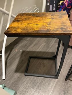 Rustic Wood C-Shaped Side Table