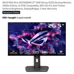 ASUS ROG Strix XG27AQDMG 27" QHD Glossy OLED Gaming Monitor, 240Hz 0.03ms, G-SYNC Compatible, 99% DCI-P3, Anti-Flicker, Uniform Brightness, DisplayWid